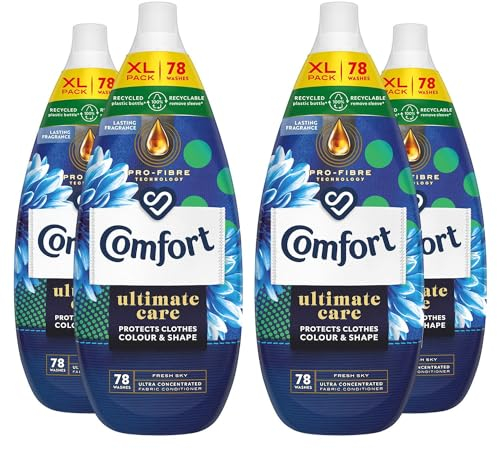 Comfort Ultimate Care Ultra-Concentrated Fabric Conditioner with Lasting Fragrance Intense Liquid Fabric Softener 78 Wash, 1.18 L (Fresh Sky, Buy 4)