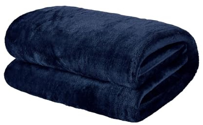 Brentfords Fleece Blanket Navy Throws for Sofas Bed, Gifts for Women Men Super Soft Warm Flannel Fleece Thick Blanket Sofa Throws Lightweight Fluffy Double Bed Throw, Navy Blue - 150 x 200cm