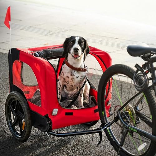 sogesfurniture Passeggino per cani per bicicletta, Hundebuggy per bicicletta pieghevole, con attacco, bandiera, riflettore, tela Oxford 600D, passeggino per cani per cani fino a 20 kg