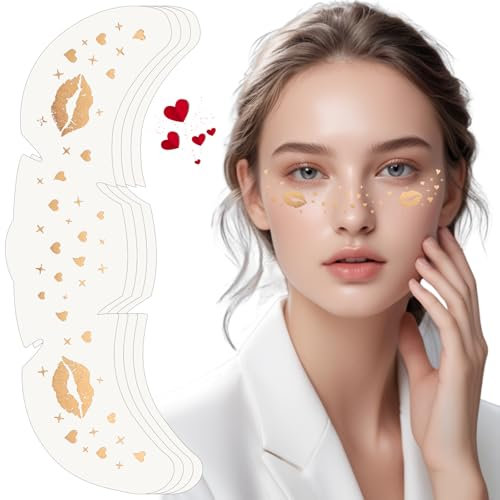 Auiremrti Tatuajes Temporales De Pecas En La Cara Con Brillo, 4 Piezas Impermeables De Beso Dorado Día De San Valentín, Pecas De Festival, Tatuajes De Pecas De Henna Lámina