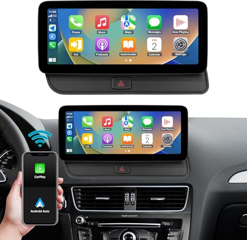 Ninetom Radio de Coche Pantalla Táctil de 12,3 Pulgadas con Carplay Inalámbrico y Android Auto para Audi Q5 2009-2017 con Sistema 2G MMI+, Soporta Mirrorlink, Cámara, Navegación