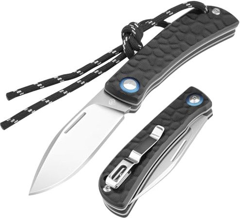 DRACHENADER Zweihand Klappmesser H-LONG SSD, 8Cr13MoV Stahl, §42a-konform, legal in Deutschland, EDC Messer mit Clip, G10-Griff, Lanyard, für Camping Wandern