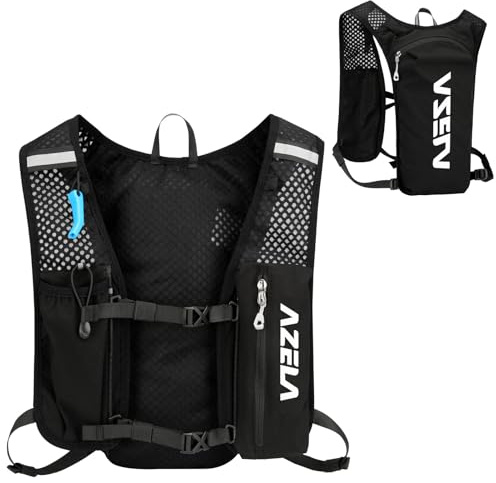 Azarxis Sac Hydratation Léger Sac à Dos de Course Gilet Hydratation Running pour Homme Femme Randonnée Trail Marathon Cyclisme (01 Noir - Gilet Seul, Taille Unique)