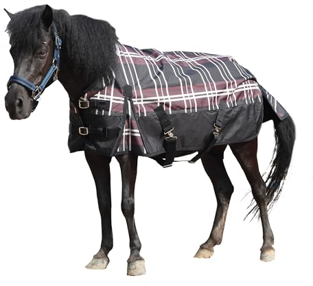 Gallopoff Couverture de pluie 600D pour shetty et poulain, imperméable, coupe-vent, respirante, indéchirable, sans rembourrage, 0 g, rouge à carreaux 95 cm