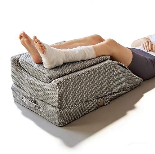 9-in-1 multifunktionales Doppel-Beinerhöhungskissen, 3 Modi für Knie-, Knöchel- und Beinhebung, höhenverstellbarer U-Nut-Beinpositionierer, Seitentaschen und Griffe, waschbarer Luftschichtbezug (grau