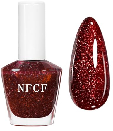 Red Glitter Nail Polish, Nail Varnish Quick Dry, Wine Red Sparkly Pearl Nail Polish with Glitter & Sequins, No UV Lamp Needed for Fast Drying, Perfect for Home Manicure and DIY Nails Art