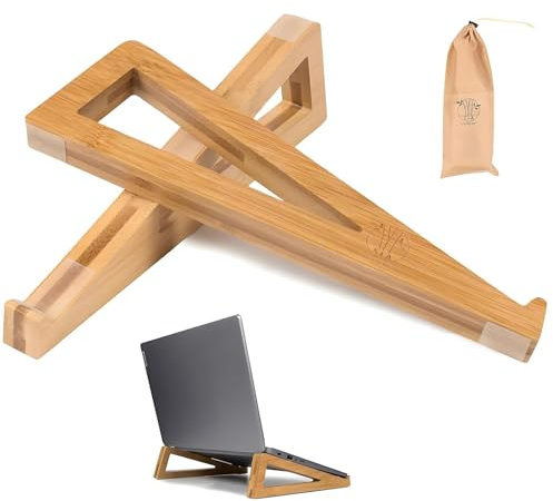 CALLYSONIC Support en bois pour ordinateur portable de 10 à 17 pouces, avec ventilation, rehausseur pour ordinateur portable, accessoires de bureau (couleur bois)