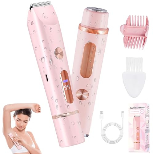 Recortadora de bikini 2 en 1 para mujer, afeitadora eléctrica de doble cabeza con pantalla LED, IPX7 impermeable, recortadora de vello púbico para mujer, maquinilla de afeitar eléctrica recargable