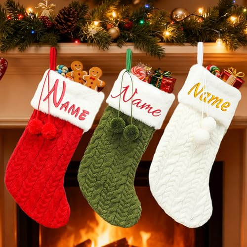 XNBTIM 2 Pieza Calcetines Navidad Personalizados Bordado Nombre – CalcetíN de Navidad 30 cm, DecoracióN Festiva y Regalo Familiar, Adornos NavideñOs para Chimenea, Ideales para el Hogar o Fiestas.