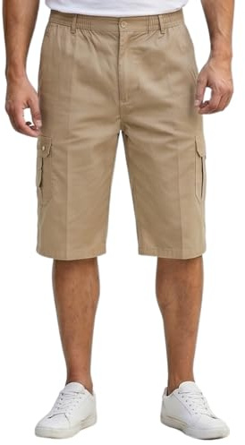 Mens 3/4 Length Cargo Shorts Combat Three Quarter Elasticated Waist Poly Cotton Casual Summer Beach Work Shorts 6 Pocket Lightweight Pants Big Sizes S–5XL