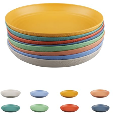 8 pezzi di piatti riutilizzabili da campeggio,piatti profondi in plastica per picnic da 22,5cm,piatti di plastica riutilizzabili infrangibili,piatti colorati per barbecue,campeggio,giardino ed esterni