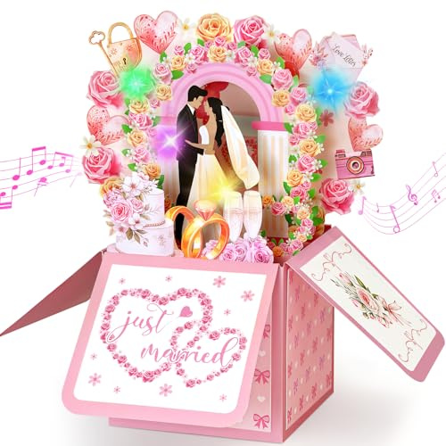YianHien Wedding Card, Musical & Light-Up Wedding Cards for Bride and Groom | Pop Up Wedding Day Card for Son & Daughter in law, Brother & Sister in Law | Just Married Wedding Gifts for Newlyweds Couple