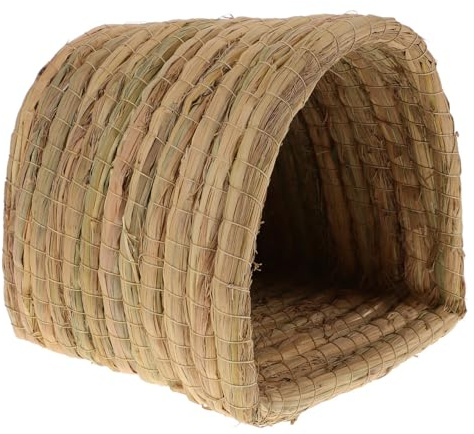 TOPPERFUN Maison en Paille Tressée Confortable pour Hamster et Chinchilla, Nid Semi-fermé en Paille Naturelle, Espace de Reproduction Ferme ou Jardin