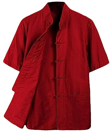 ZooBoo 100% Cotton Short Sleeve Kung Fu Shirt – Traditional Chinese Martial Arts Top for Men & Women (L, Red)