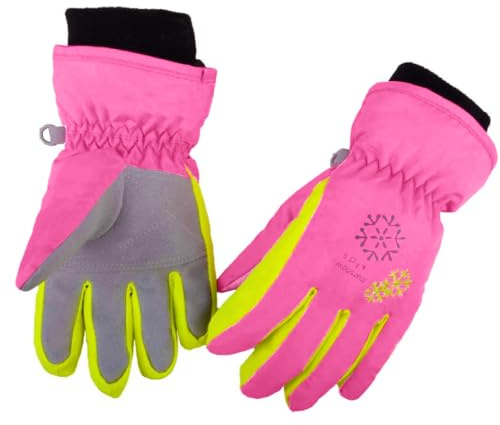 Azarxis Kids Children Snow Gloves Winter Windproof Ski Glove for Snowboarding, Cycling (6-8 Years Old, Rose Red)