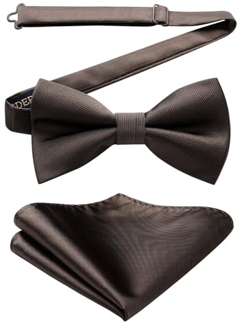 HISDERN brown Bow Tie for Men Pre-tied Wedding Formal Tuxedo Bowtie Classic Handkerchief Set Adjustable