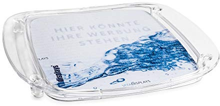 VITAdisplays Zahlteller - Cash-Tray - Wechselgeldschale „ECONOMY“, transparente Zahlschale, individualisierbar durch Papiereinleger, 20.0 x 17.5 cm (eckig)