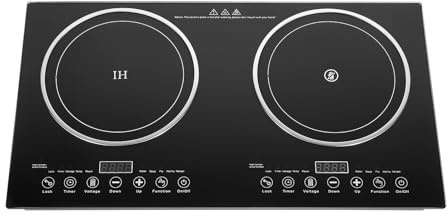 Double Induction Cooker with 2 Burners, 1200W Electric Burner Cooker, Tempered Glass Induction conduction cooktop, Dual Induction Cooktop Counter Top Burner, Independent Control Multiple Power Levels