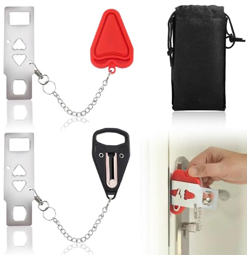 Travel Door Security Locks 2 PCS Portable Door Lock with 2 Hole, Privacy Anti-Theft Locks for Home Hotel Apartment Security Locks(Black & Red)