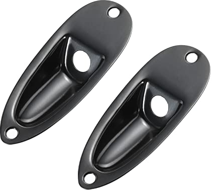 sourcing map Guitar Input Jack Socket Plate 3/8 Output Loaded Jack Boat Style Black for Electric Guitar Replacement Parts 2pcs