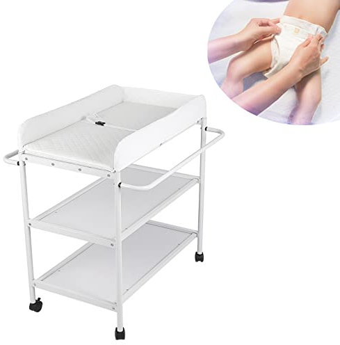 SHISHI Tables à langer sur Pieds Portable et Pliable, Table a langer avec Espace de Rangement, Protégeant Colonne Lombaire (Blanc B1, 84×48×90 cm)