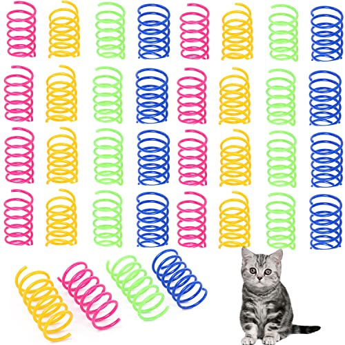 Macelitu 32 stycken kattfjäderleksaker, färg spiral plast vår katt leksak, interaktiv katt husdjursleksak