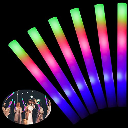 ZHFEIIRU 42pcs Varillas de Espuma Iluminadas, Bastones de luz LED, Barras Luminosas Fluorescentes, 3 Modos, Colorido Intermitente LED estroboscópico para conciertos, Fiestas y Eventos (42Pcs)