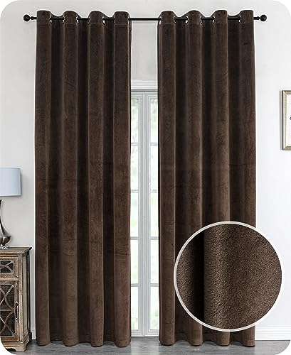 BEAUTEX Samt Vorhang Ösen Verdunkelung Gardine Velvet Blickdicht, 140x245 cm (Breite 140 cm, Höhe 245 cm, Braun)