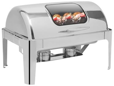 1/2/3 Potts Rostfritt stål Chafing Server Set, Roll Top Chafing Disk Buffet Set, Visualiseringsfönster Matisolering Servis, för matvärmare, 14.3QT,1Pan