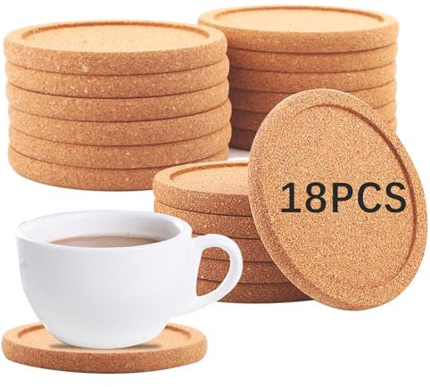 18 Pcs Cork Coasters with Lip,Absorbent Drink Coaster with Grooved Round Edge,Non-Slip,Heat-Resistant,Suitable for Mugs, Glasses,Coffee Coasters for Home Tabletop Decoration