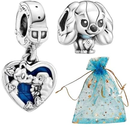 JABEDE - Charm de Plata de Ley 925, La Dama y el Vagabundo, Compatible con Pulseras y Collares europeos, Regalo de comunion, colgante de plata (DAMA Y VAGABUNDO)