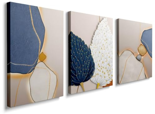 Painting Pictures Canvas Wall Art for Living Room Bedroom Bathroom Blue and White Paintings Modern 3 Piece Framed Canvas Art Prints Ready to Hang Inspirational Home Decorations, YH049