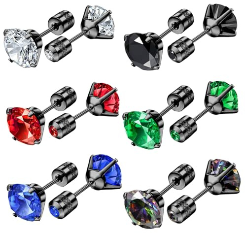 HinDaLi 6 paires Boucles d'oreilles Acier Inoxydable Argent Boucles d'oreilles Femme Diamant Boucles d'oreilles Homme Argent Boucles d oreilles Argent Fille Petite Clous d'oreilles Homme Zirconium