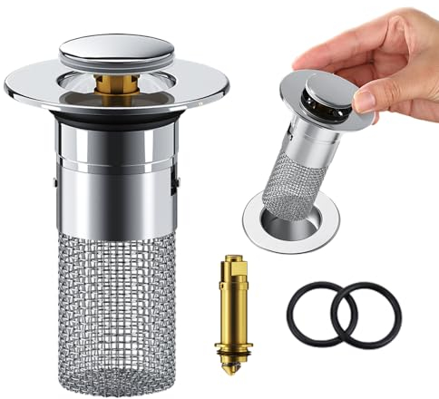 Abflussstopfen Waschbecken, 2024 Neu 34-40mm Edelstahl Abflusssiebe aus Rostfreiem Beckenablauffilter, Waschbecken Sieb Spülbecken Stöpsel Abflussstopfen für 34-40mm Abflussloch (1 Stück)