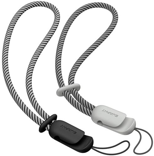 SURPHY 2 Stück Handy Handschlaufe Verstellbares, Handykette Universal Handyanhänger Trageband Schlüsselband für Airpods Handyhülle USB-Stick Kamera Schlüsselanhänger und mehr, Schwarz & Grau