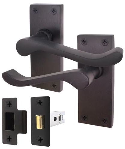 EAI Black Victorian Scroll Door Handle Set | 1 Pair of Matt Black Internal Lever Latch Handles on Backplate (64mm)