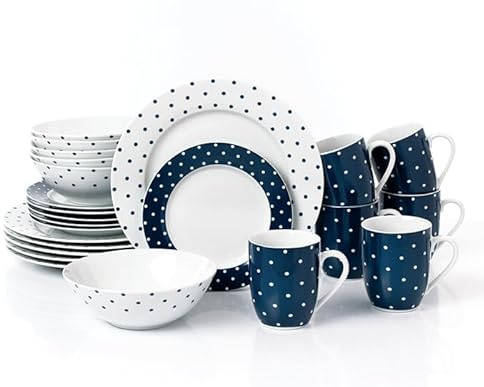 24pc Blue & White Spot Porcelain Dinner Set