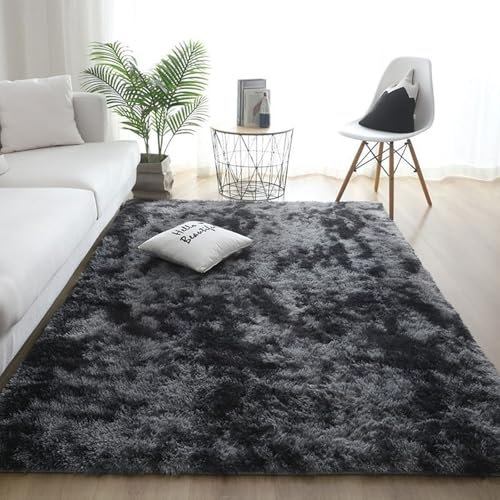 YUANWAN Teppich Wohnzimmer Schlafzimmer 140 x 230 cm Flauschig Weicher, Maschinenwaschbarer Weicher Teppich Heimdekoration Fellteppich Shaggy für Wohnzimmer, Schlafzimmer, Dunkelgrau