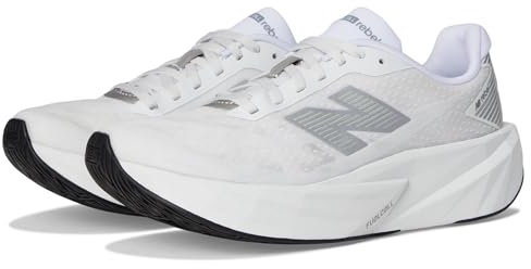 New Balance FuelCell Rebel V5 - Scarpe da corsa da donna, Bianco/Argento Metallico/Nero, 7.5