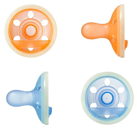 Tommee Tippee Ciuccio Simile al Seno Night Glow, 6-18 Mesi, Confezione da 4, Si Illumina al Buio, Ortodontico Succhietto, Leggero, Design Monoblocco in Silicone