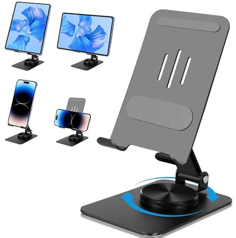 CPENG Tablet Ständer, Tablettständer für Tablets und Handys, Handyständer, Drehbarer und Faltbarer Metall Tablet Ständer, Multifunktionale Tablet Halterung für iPadi, Phone, Huawei, Samsung, Xiaomi