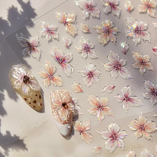 JMEOWIO 3D Nagelsticker Blumen Nail Art Sticker Selbstklebend Nagelaufkleber 5D Stereoskopisch Frühling Sommer Blumen Dekoration Nageldesign Zubehör 1 Blatt