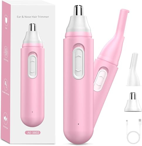 Recortador de vello nasal para mujer, recargable, cortapelos de nariz para mujer: afeitadora de cejas sin dolor, recortadora de vello de orejas y nariz para mujeres, profesional 2 en 1 para cejas y