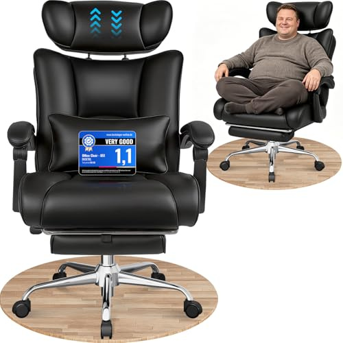 BASETBL Heavy Duty Office Chair, Big and Tall 440lbs 200kg Executive Computer Chair, 60cm Extra Wide Spring Seat Ergonomic Desk Chairs with Adjustable Headrest, Footrest & Lumbar Support (Black)