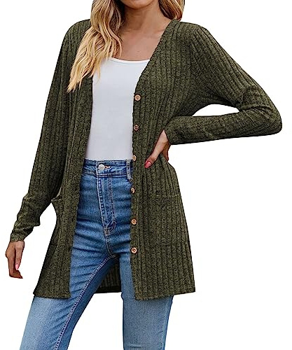 Generico cardigan donna invernale elegante, Maglione Aperto Davanti con Bottoni e Tasche, Giacca Casual Comoda per Autunno Inverno