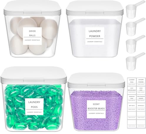 Lifewit Tvättkapselsbehållare med popup-lock, kaffekapsel K-Cup förvaring, tvättstugaorganisation, torktumlardukshållare för tvättmedel, 2700 +4500 ml/0,72 +1,2 gal, 4 st
