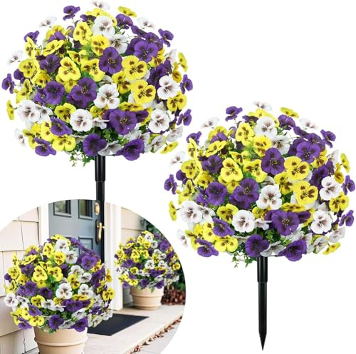 Fairblo Bola de Boj Artificial 60 cm Plantas Artificiales Exterior con Flores Artificiales Resistentes UV Topiarios Artificiales Realista con Estaca para Deco Exterior Porch Jardin Terraza Balcón Mace