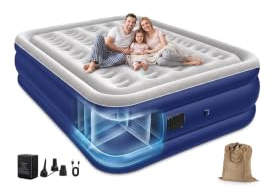 Spopal Matelas Gonflable 2 Personnes, 200x152x40cm,Pompe Électrique Intégrée Rechargeable 2600mAh,Charge Max 450kg, PVC Épais Anti-Fuite Imperméable,Lit Gonflable Portable pour Camping Invités Voyages