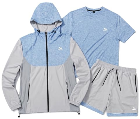 FITROX Men’s Short Set, | Summer Casual T-Shirt |& Shorts Set for Men, Breathable Lightweight, Men Summer Short Set,Casual Sweatsuit (UK, Alpha, XL, Regular, Short, Grey Blue)