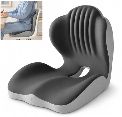 XPJBKC Cojín Ortopédico con Respaldo, Cojín en Forma de L para Sillas de Oficina, Uso en Casa, Oficina, Coche y Silla de Ruedas, Alivio del Dolor de Coxis y Soporte Lumbar (Negro y Gris)